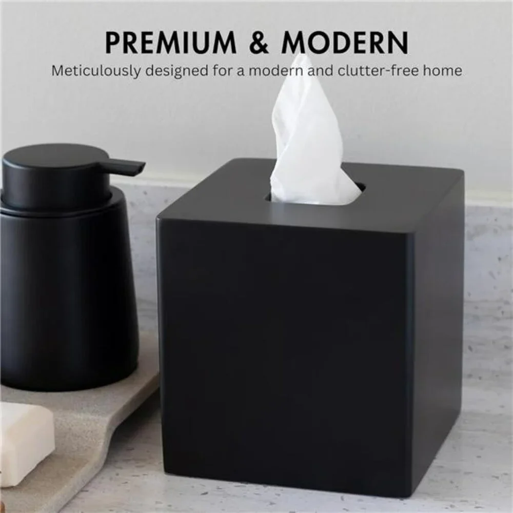 Matte black square tissue box cover decorative tissue holder for bathroom office